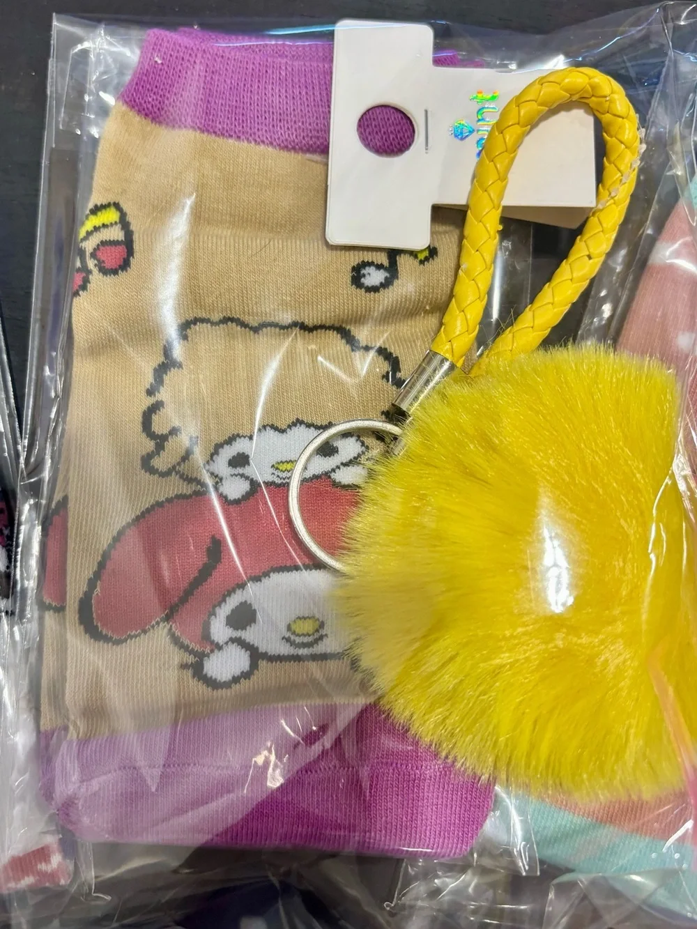 3 sets/bundle- Sanrio no show Socks with Pom bag keychain/Charm